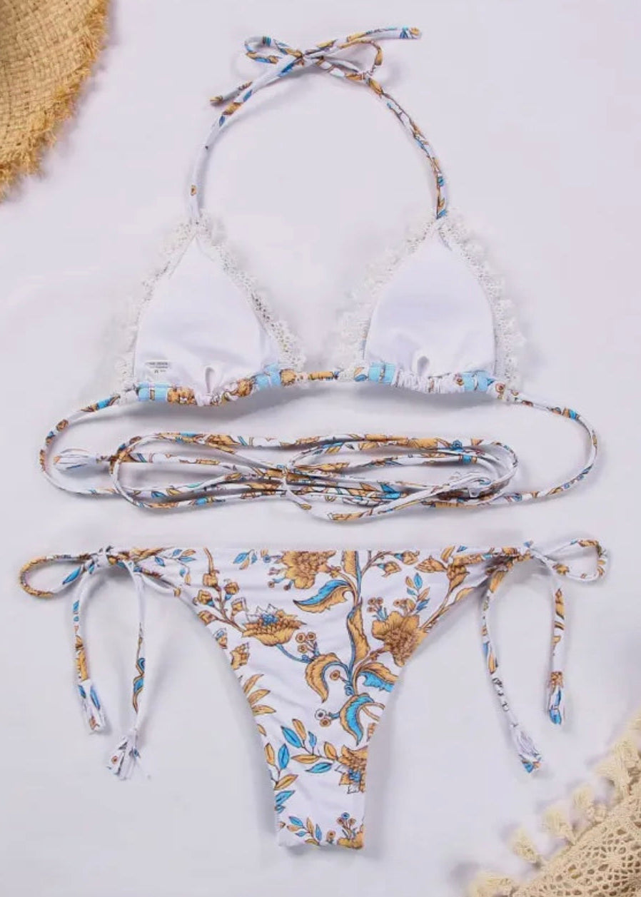 2 Piece Bohemia Style Flower Print Bikini Swimsuit Set