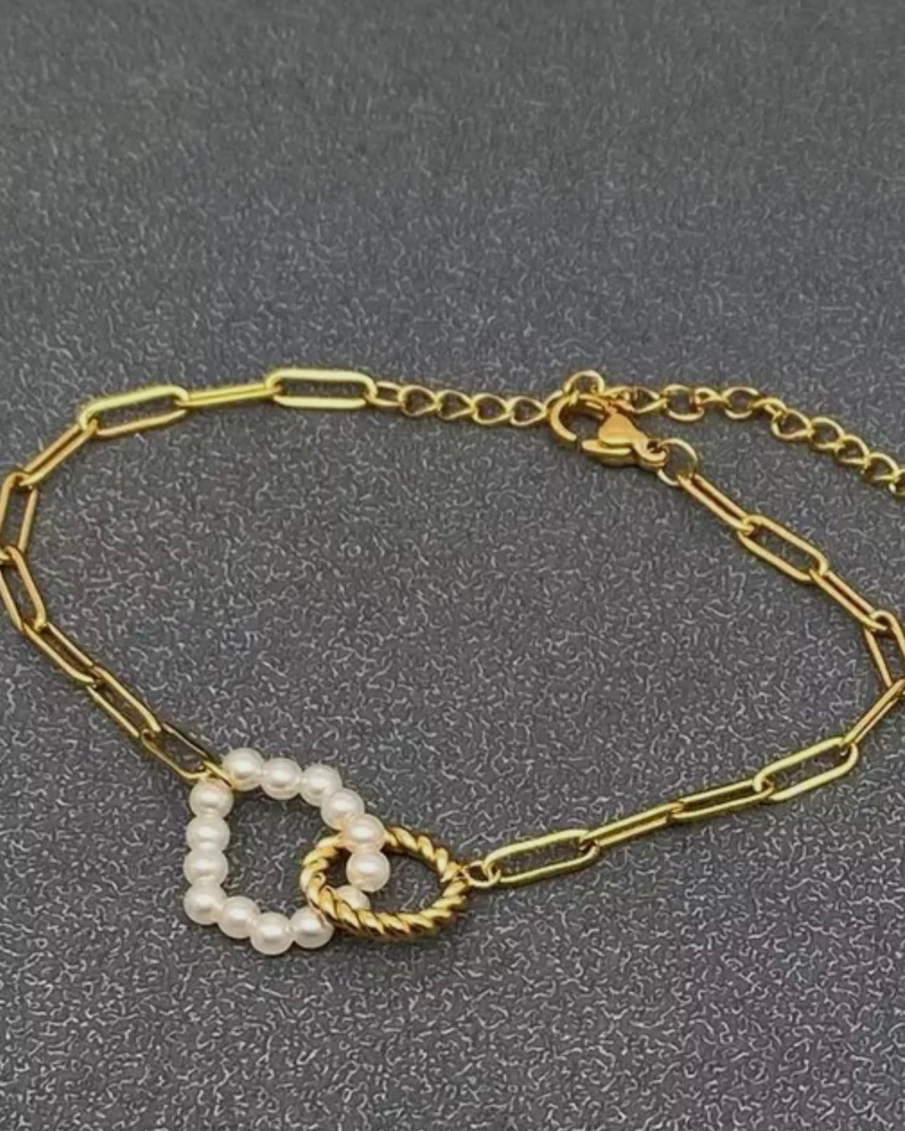 Stone Beaded Ring Linkded 18K Gold
Plated Ss Bracelet