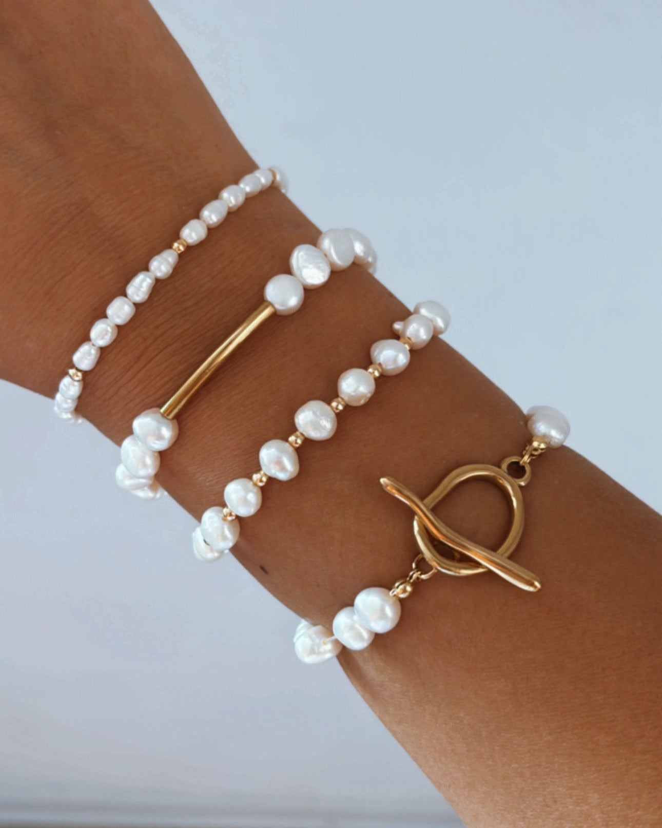 Freshwater pearl with Tube Spacer Beads Connector bracelet