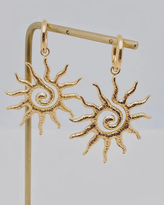 Spiral Sun Design Huggie Earrings