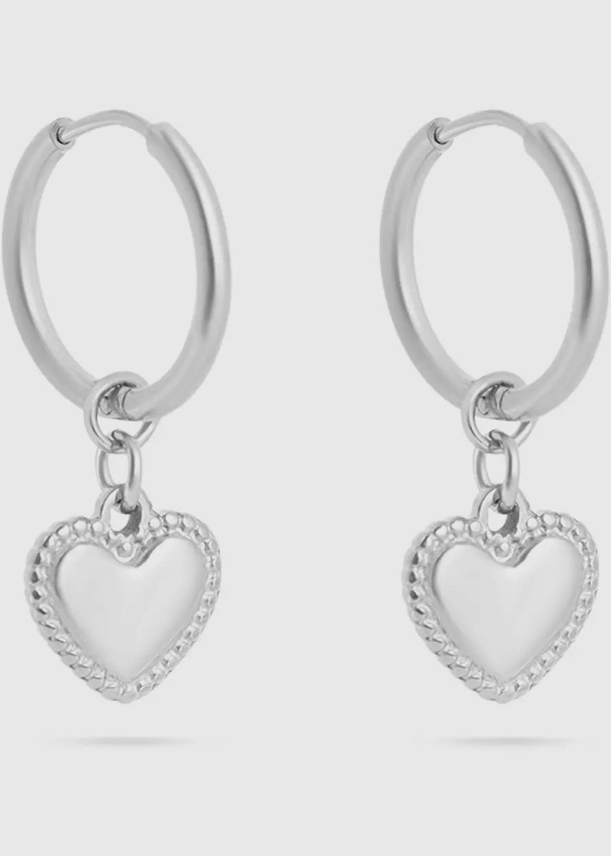 Heart Pendant Hoop Earrings