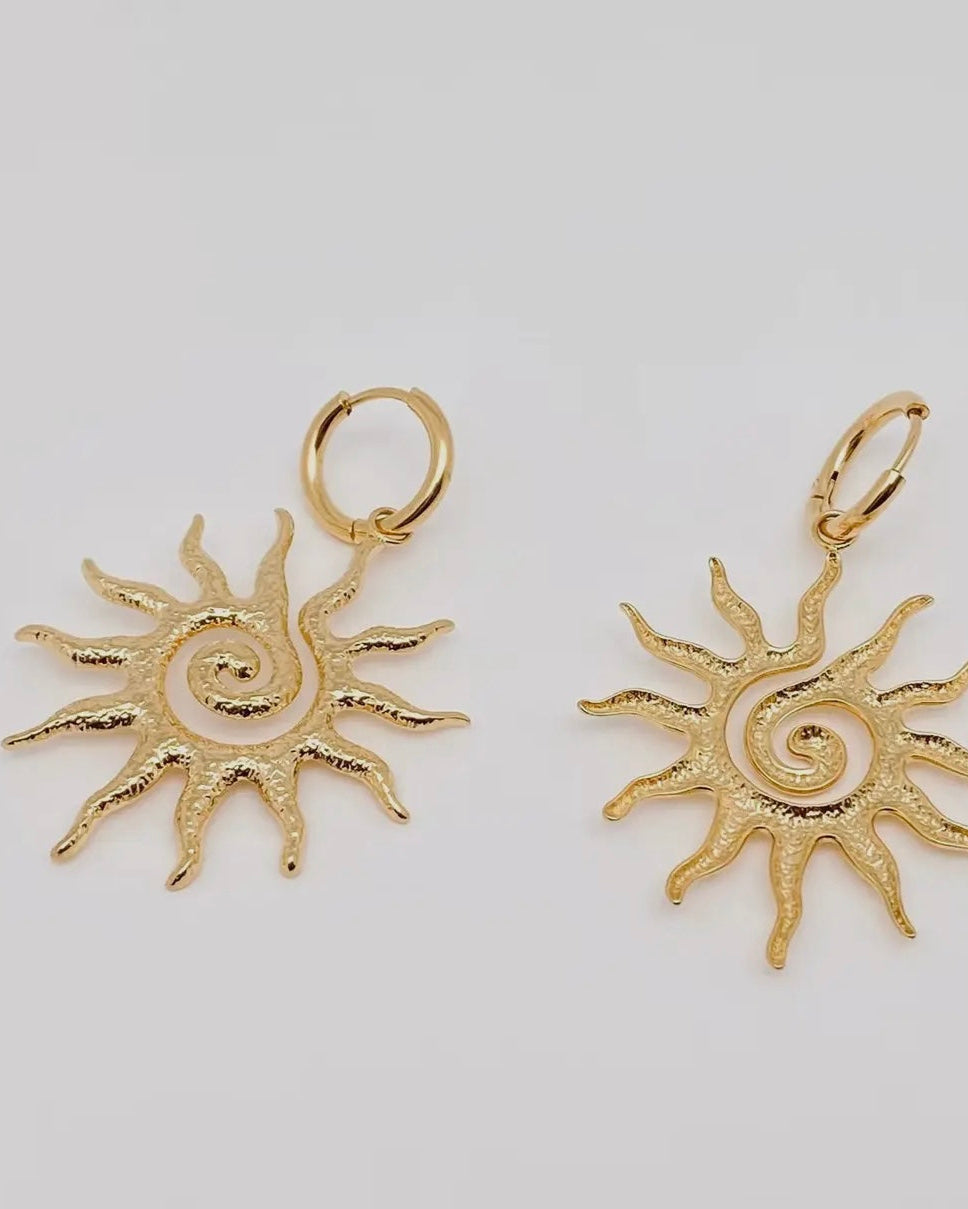 Spiral Sun Design Huggie Earrings