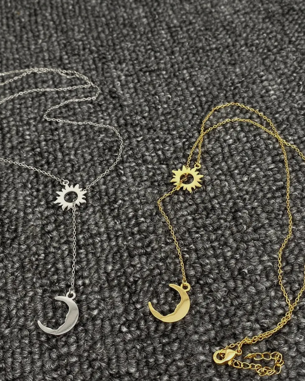 Sun Moon Lariat Necklace