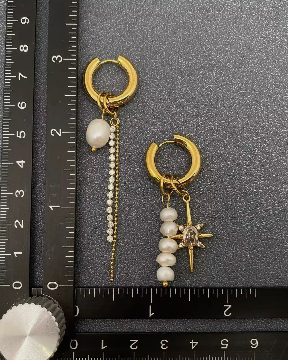 Pearl Zircon Star Charm 18 Gold Plated Huggie Earrings