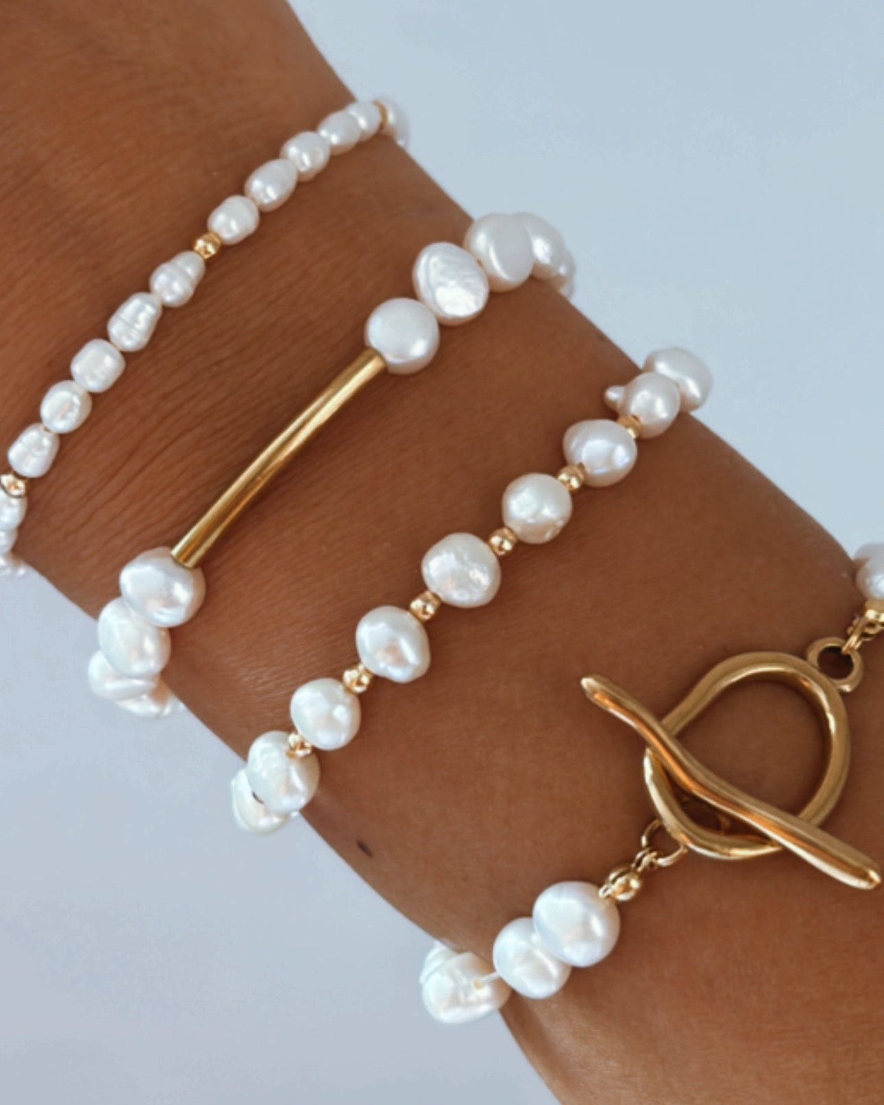 Freshwater pearl with Tube Spacer Beads Connector bracelet