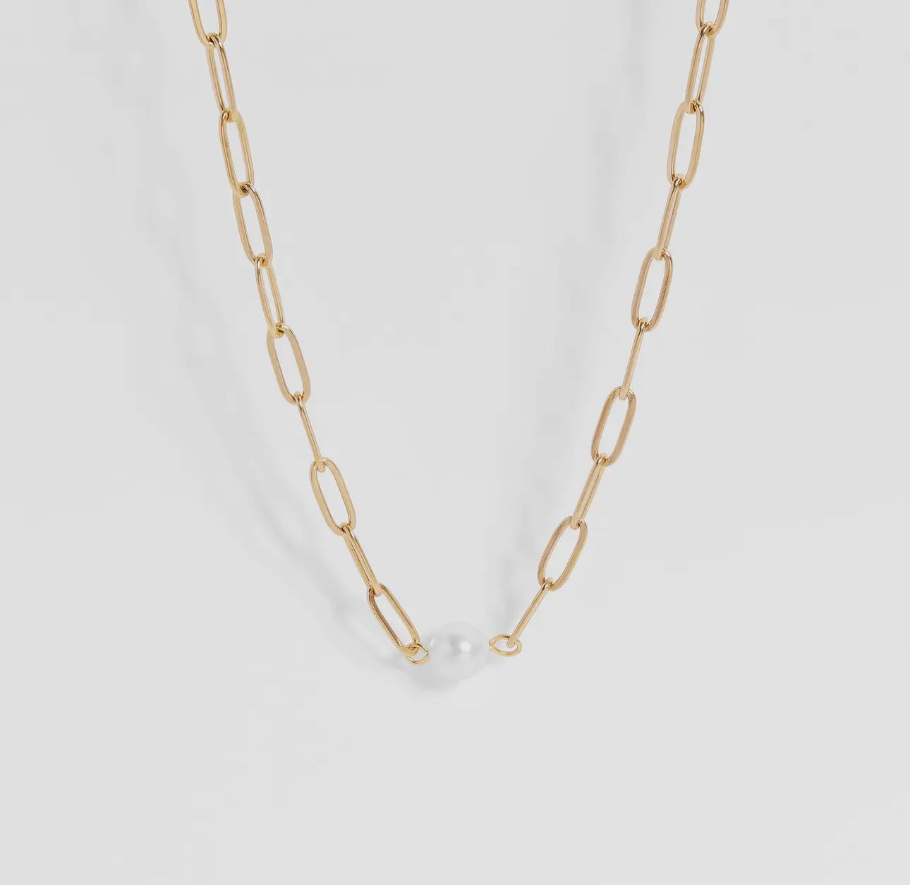 Stainless Steel / Gold Paperclip Necklace with Pearl