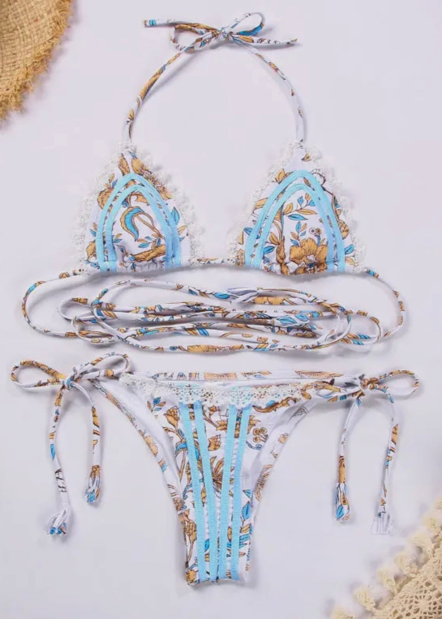 2 Piece Bohemia Style Flower Print Bikini Swimsuit Set