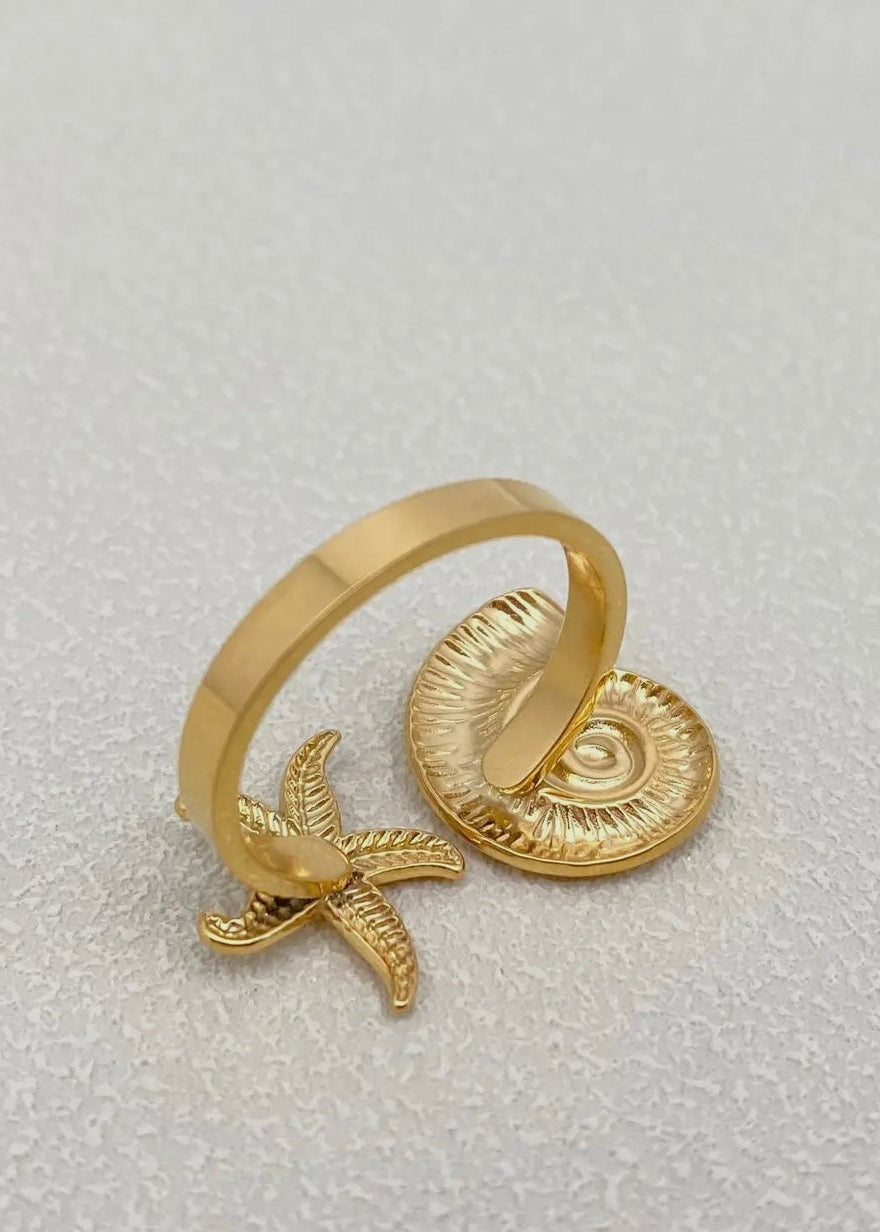 18K Gold Plated Ss Starfish & Conch
Adjustable Ring - Fgs