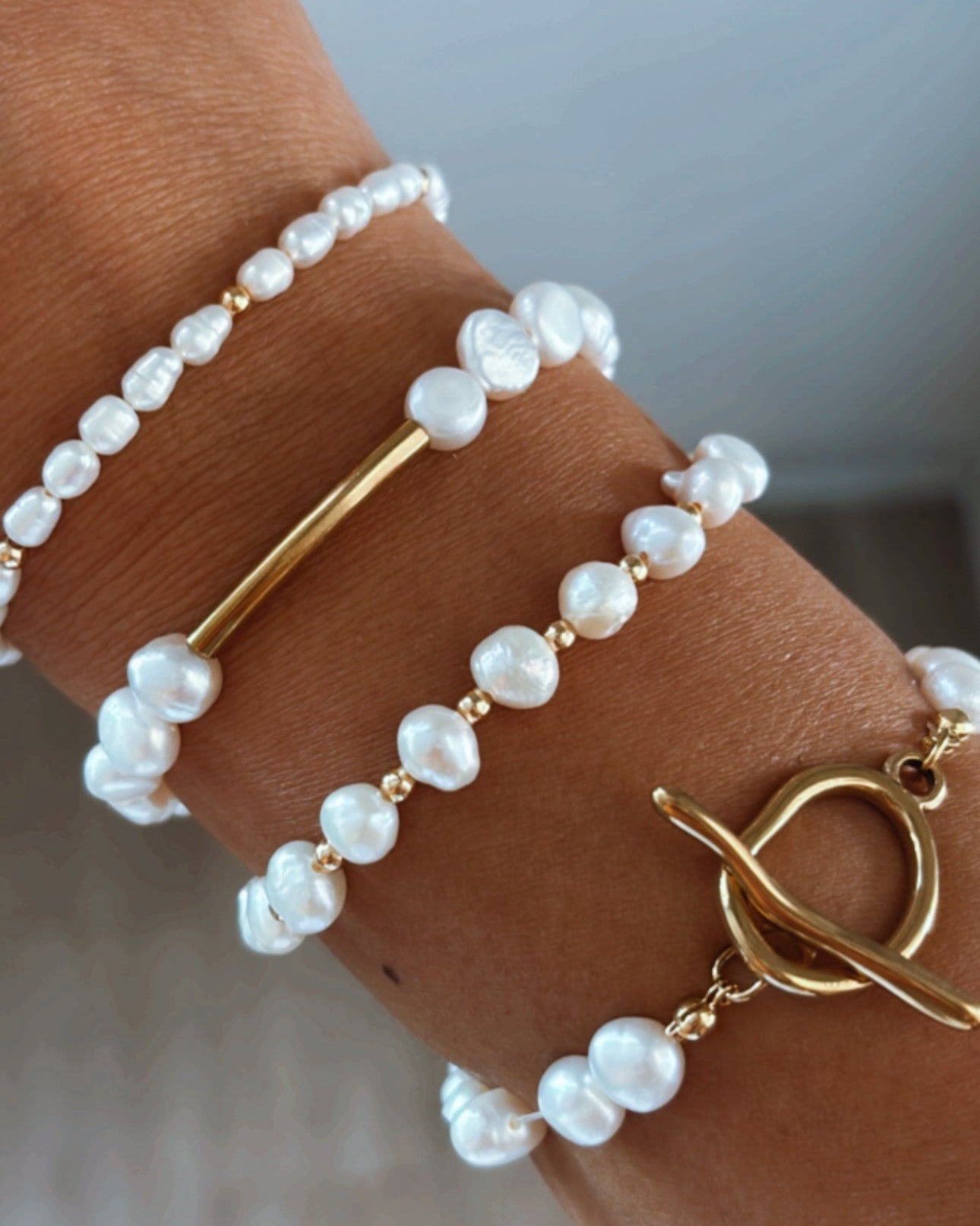 Freshwater pearl with Tube Spacer Beads Connector bracelet