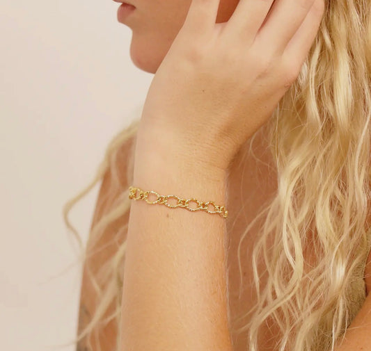 18K Gold Pvd Stainless Steel Hammered Oval Chain Bracelet