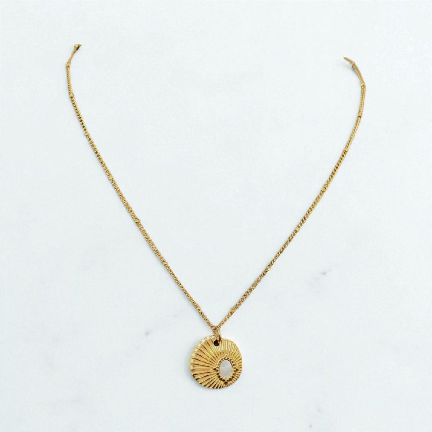 Inlaid Shell Textured Charm Necklace