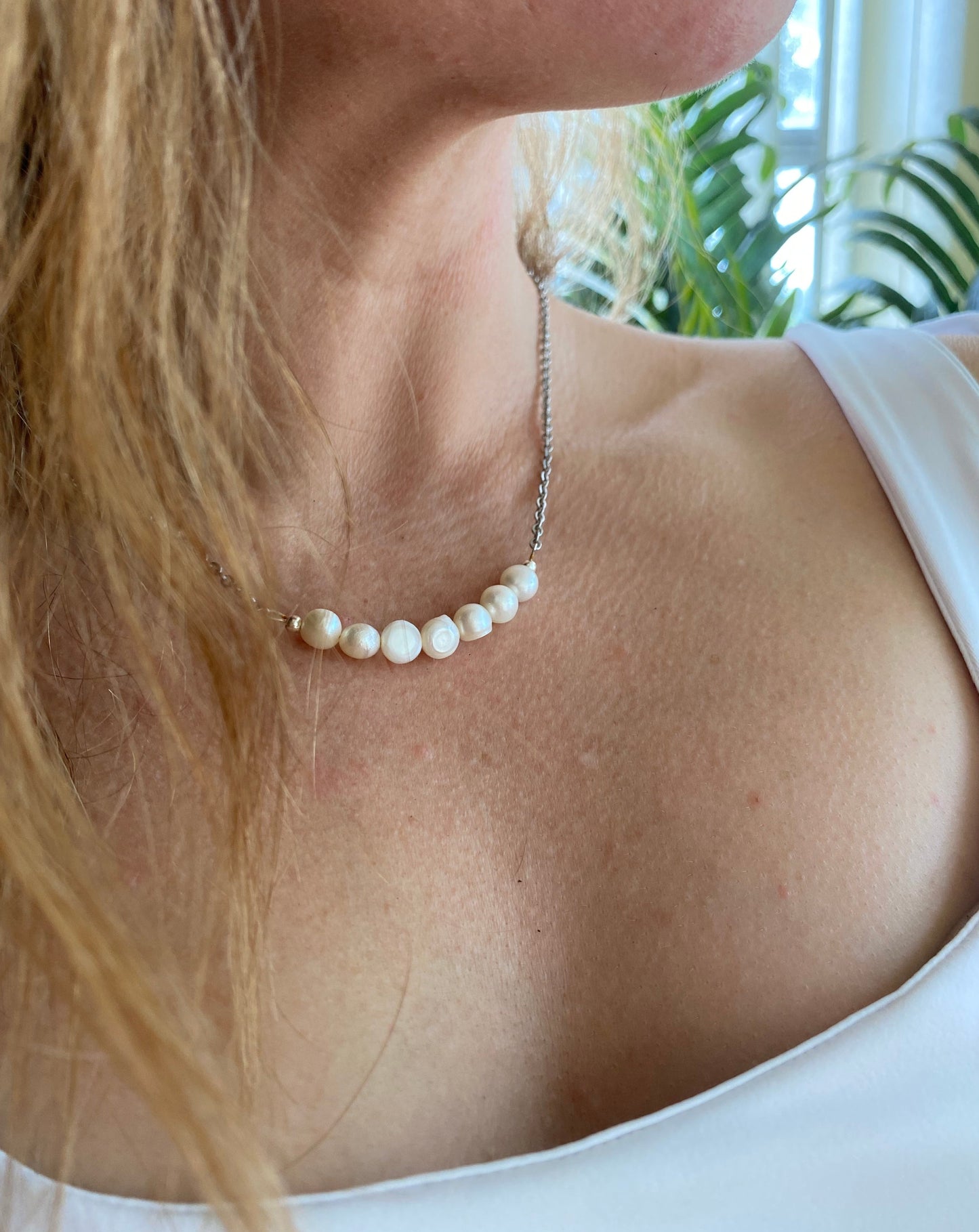 Half chain half pearl necklace