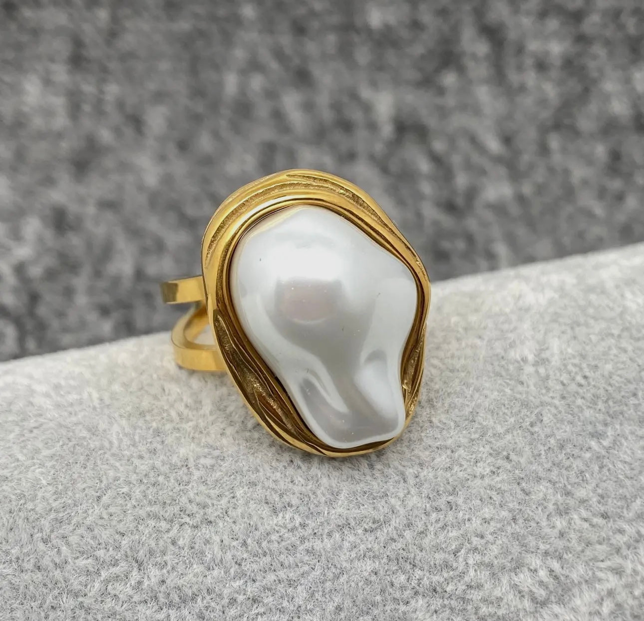 Baroque Pearl 18K Gold Plated Stainless Steel Ring