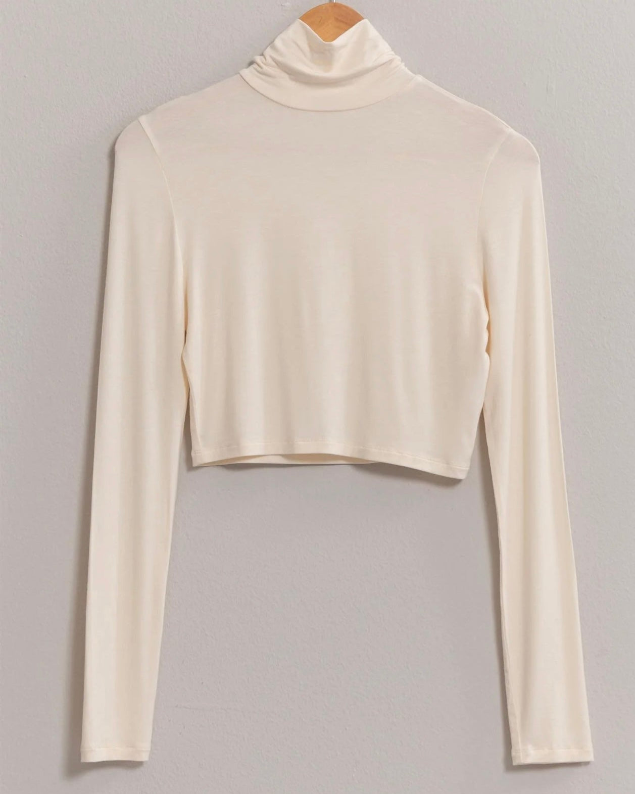 Long Sleeve Turtleneck Crop Top - cream