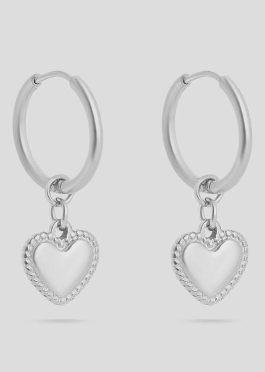 Heart Pendant Hoop Earrings