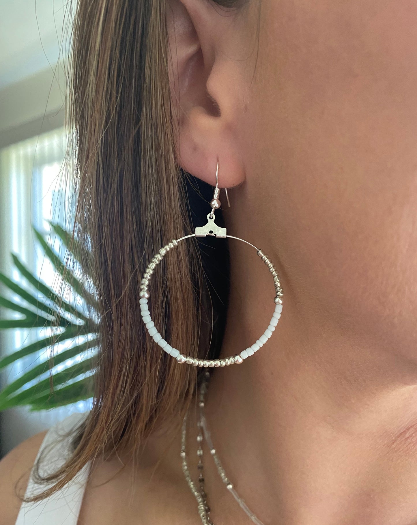 Beaded hoop earring