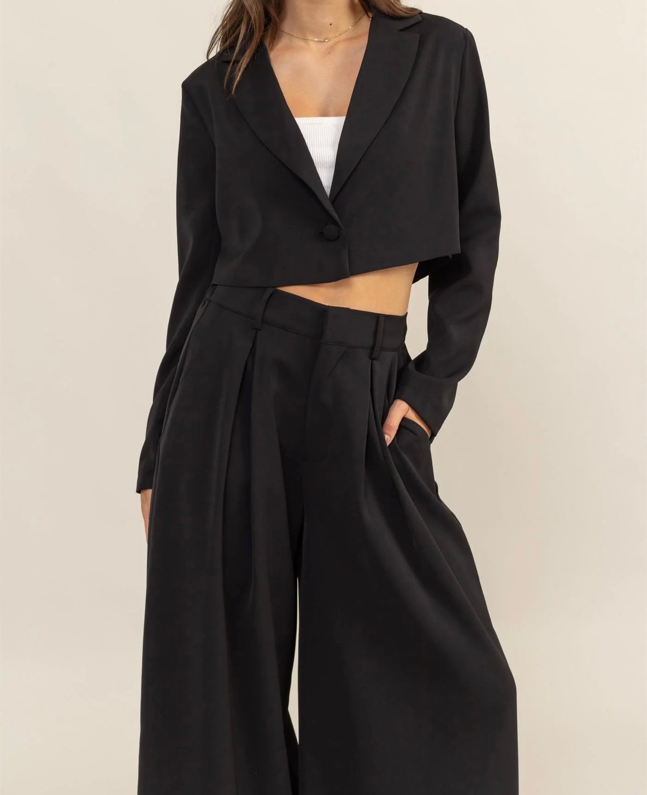 SET CROPPED BLAZER AND WIDE LEG PANTS SET