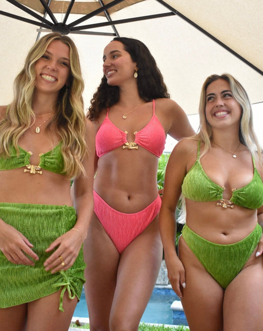 3 pieces swimsuit with cover-up / green