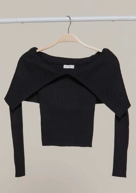 Long Sleeve Off the Shoulder Sweater - black