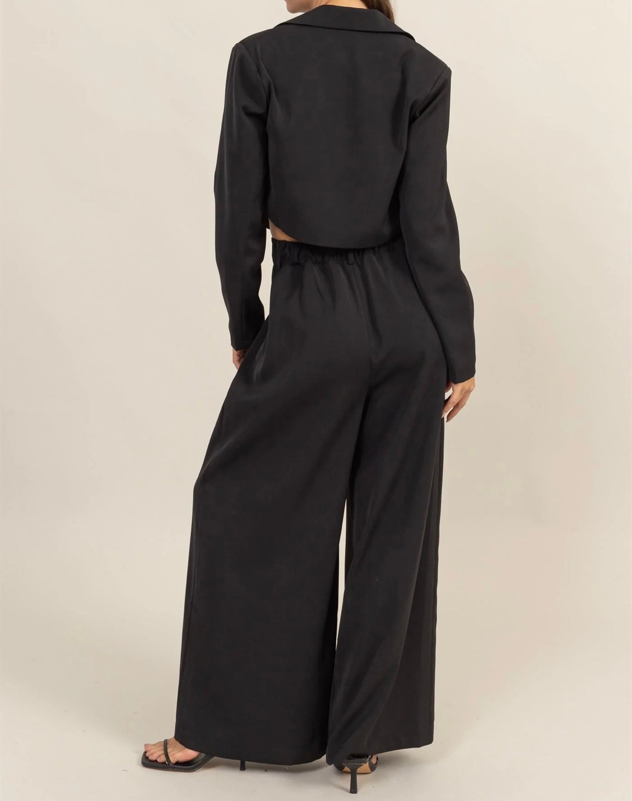 SET CROPPED BLAZER AND WIDE LEG PANTS SET