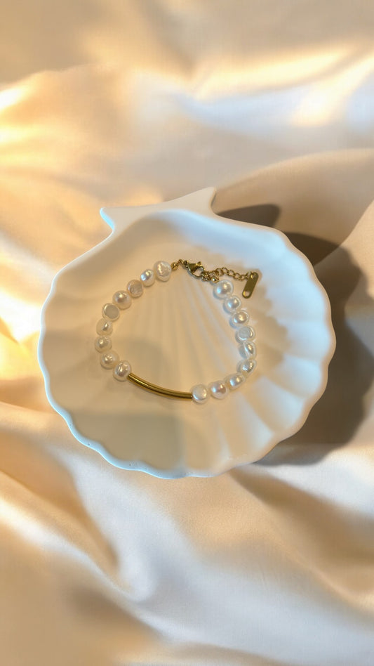 Freshwater pearl with Tube Spacer Beads Connector bracelet