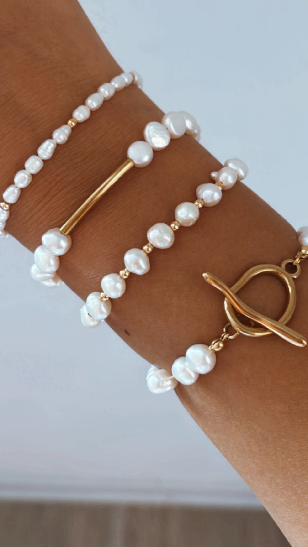 Freshwater pearl with Tube Spacer Beads Connector bracelet