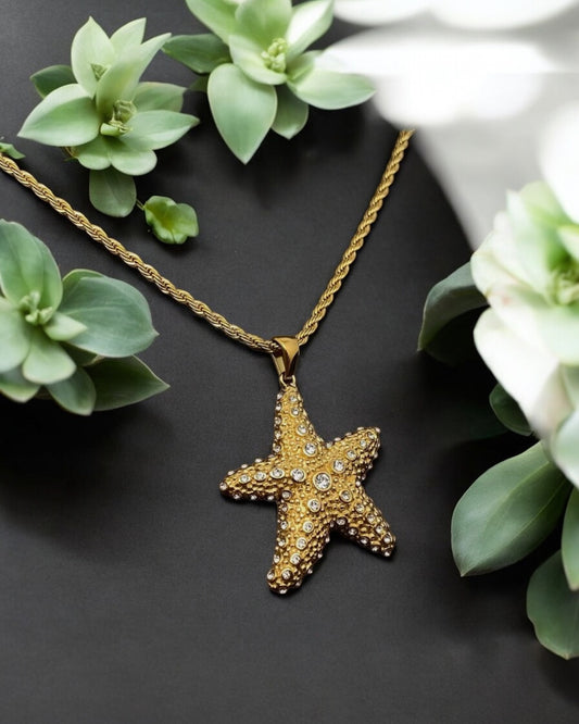 Golden Starfish Sparkle Necklace