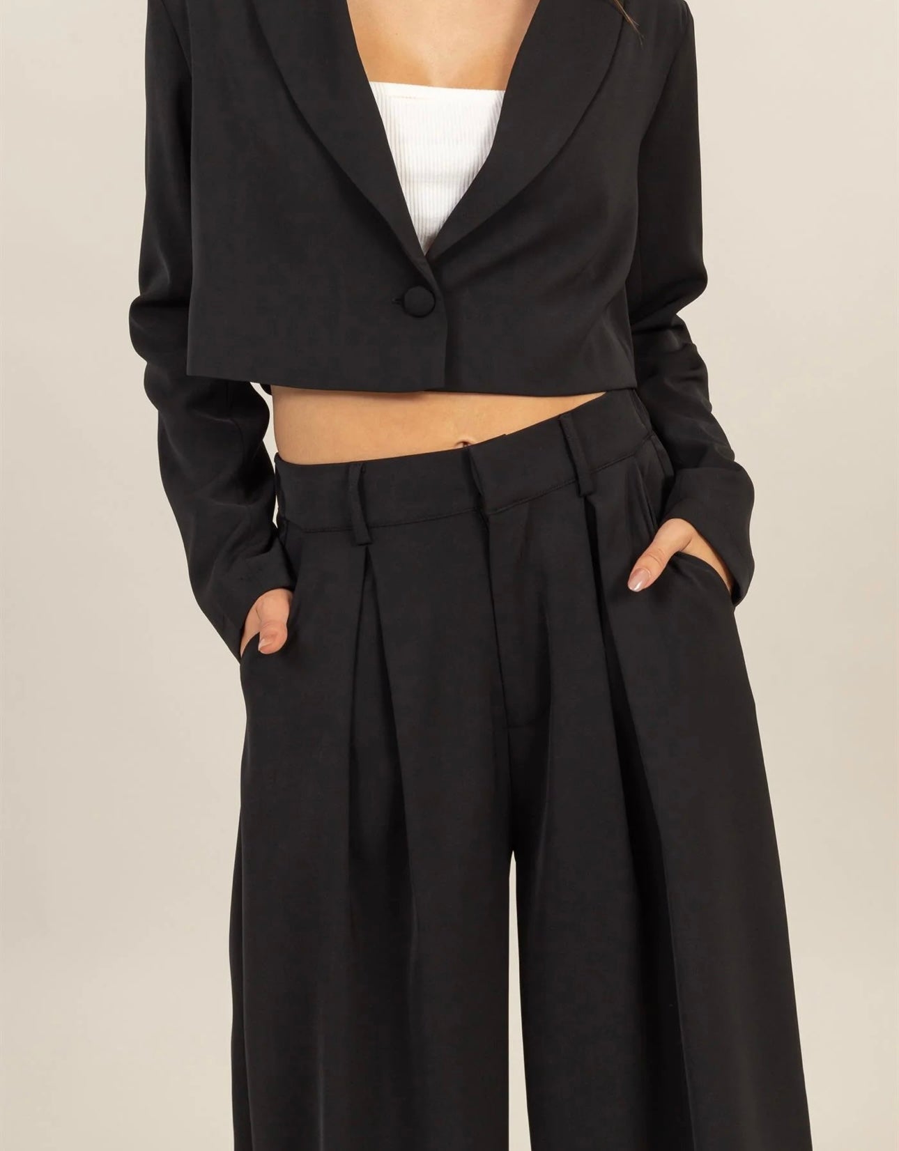 SET CROPPED BLAZER AND WIDE LEG PANTS SET