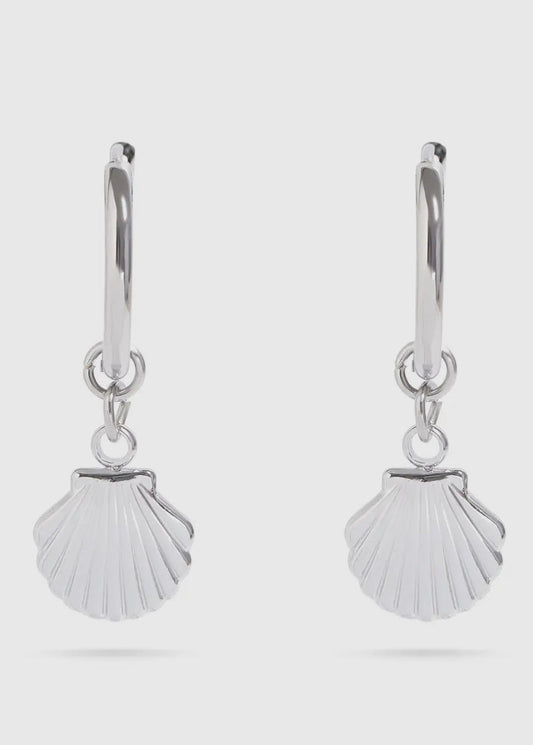 Stainless Steel Shell Pendant Huggie Earrings