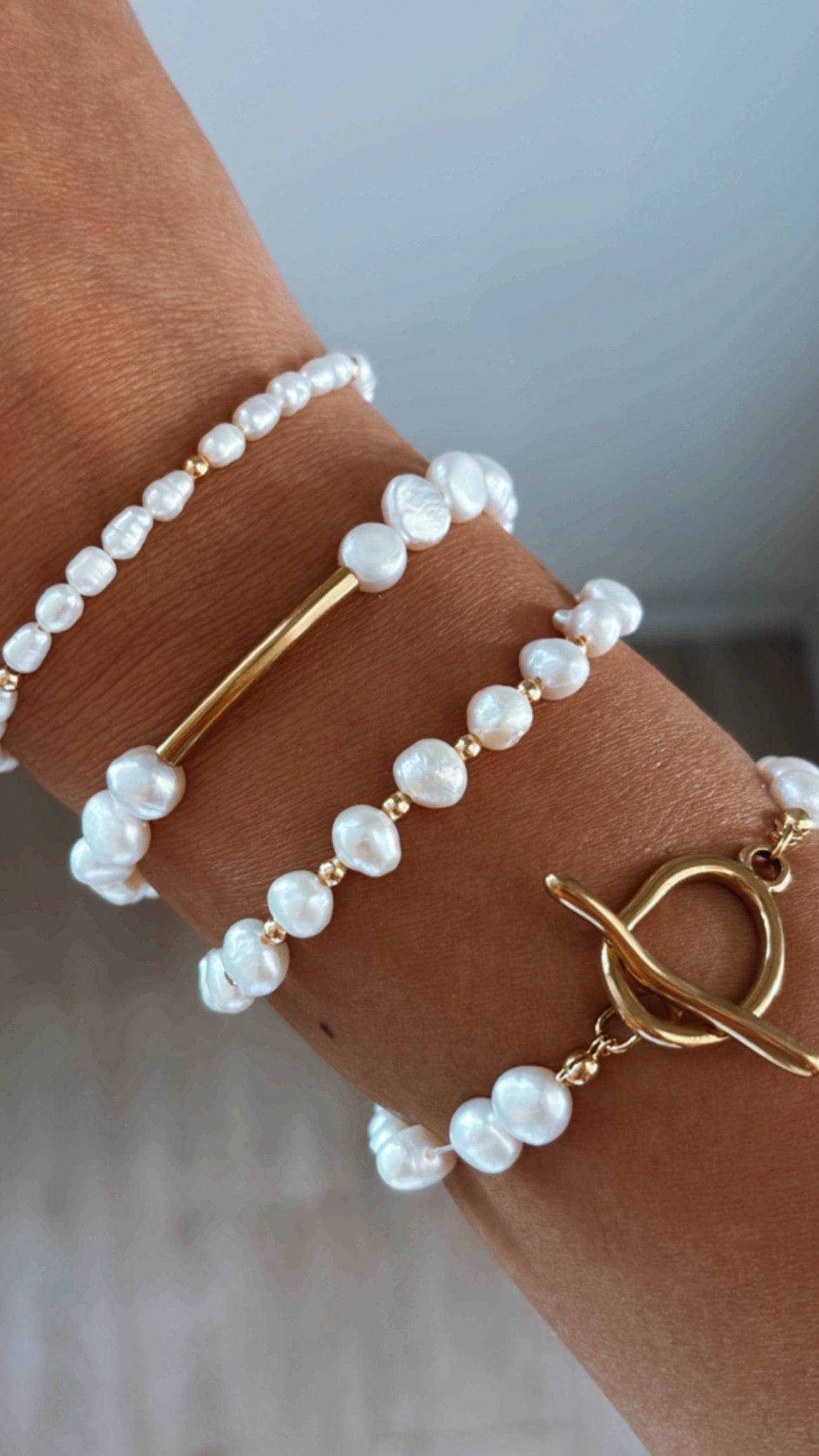 Freshwater pearl with Tube Spacer Beads Connector bracelet